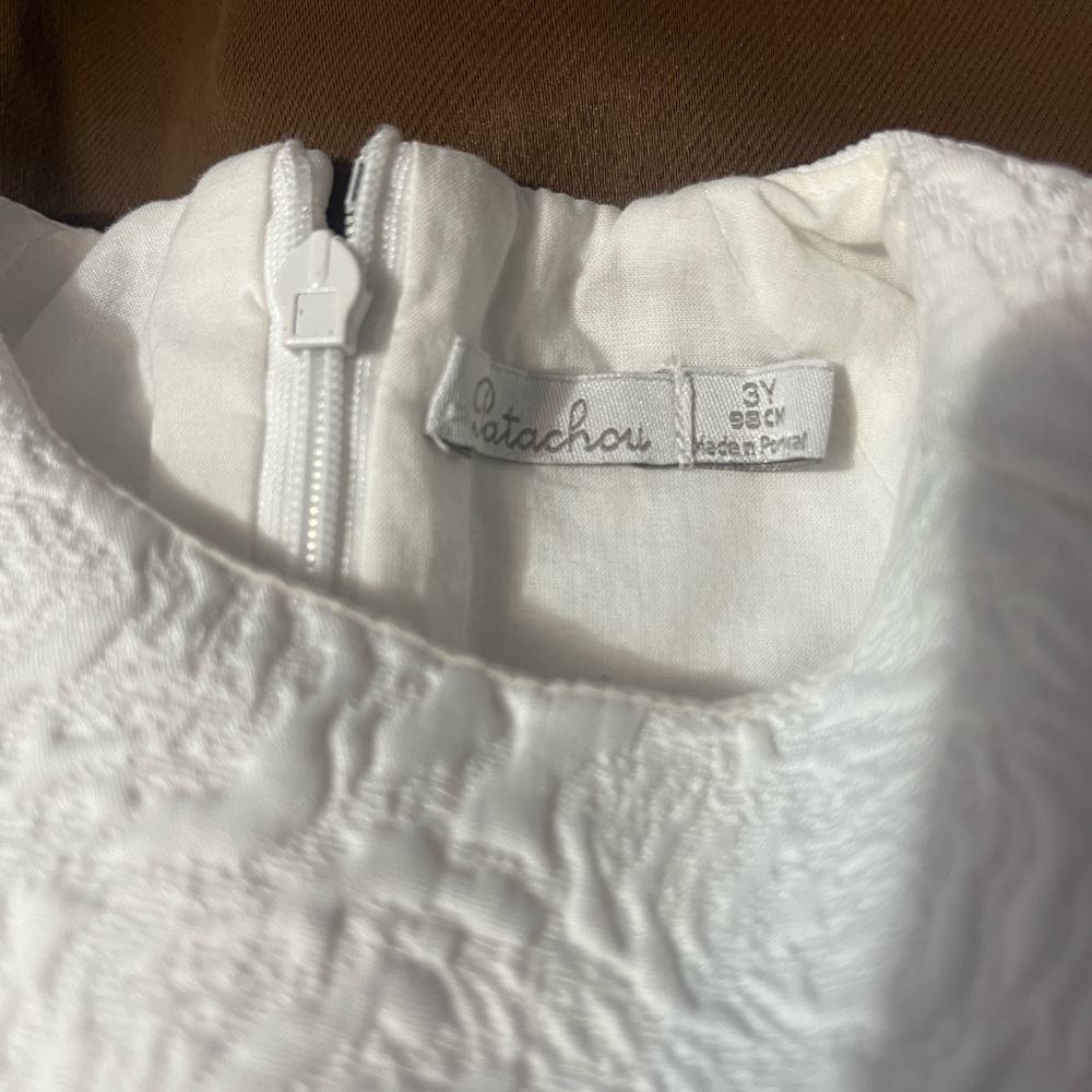 Charming White Textured Kids Dress - Picture 6 of 9